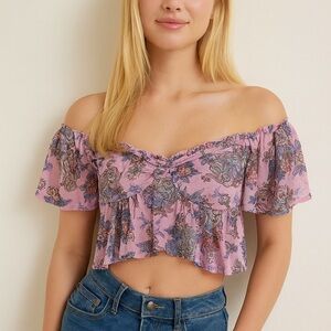 Sugar Thrillz Dragon Print Lavender Crop Top – Size Small